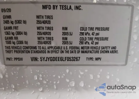 2020 Tesla Model Y Long Range Dual Motor All-Wheel Drive from USA, damaged, VIN 5YJYGDEE6LF053267